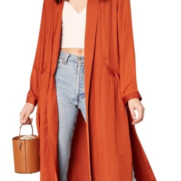 Mable Satin Duster Jacket S/M Spice Orange Longline Free People Dupe - Picture 1 of 4